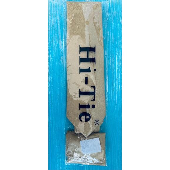 Brand New Hi-Tie Necktie Royal / Gold Tie Pocket Square Cufflinks Set - Picture 3 of 3